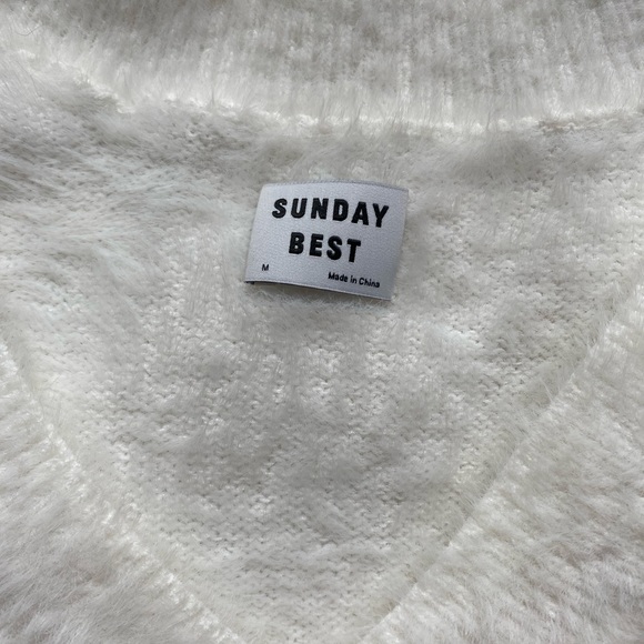 Sunday Best White Fuzzy V-Neck - Picture 3 of 4